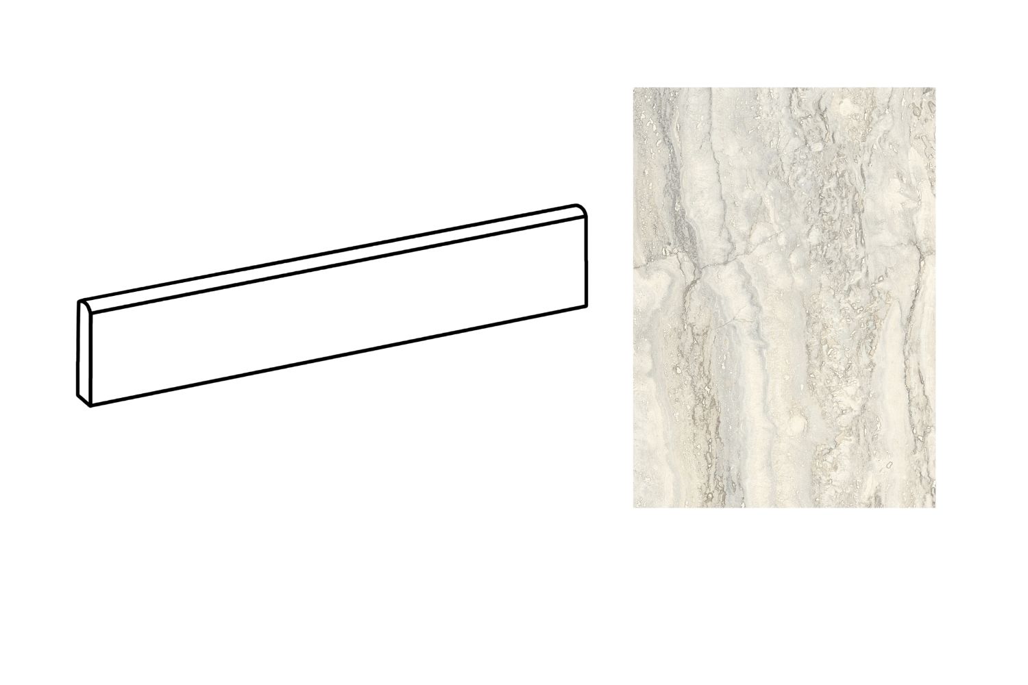 Fliesensockel edle Travertin-Steinoptik hellgrau 7,3x60 cm "Invictus Pearl" matt