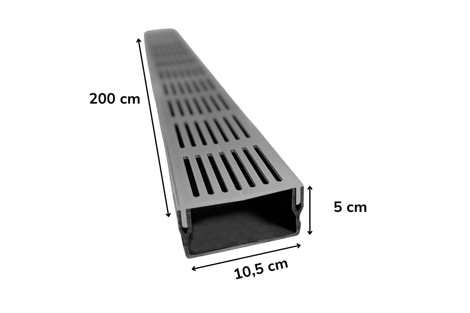Entwässerungsschiene für Terrassen U-Drain Pro eloxiert, silber L:200 cm B: 10,5 cm H:5 cm