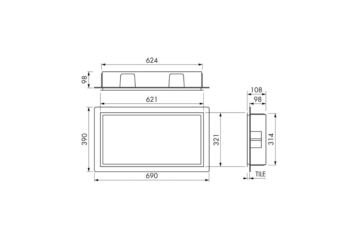 Dural Duschnische Edelstahl "DURANICHE pro" schwarz matt pulverbeschichtet  - 30 × 60 × 10 cm