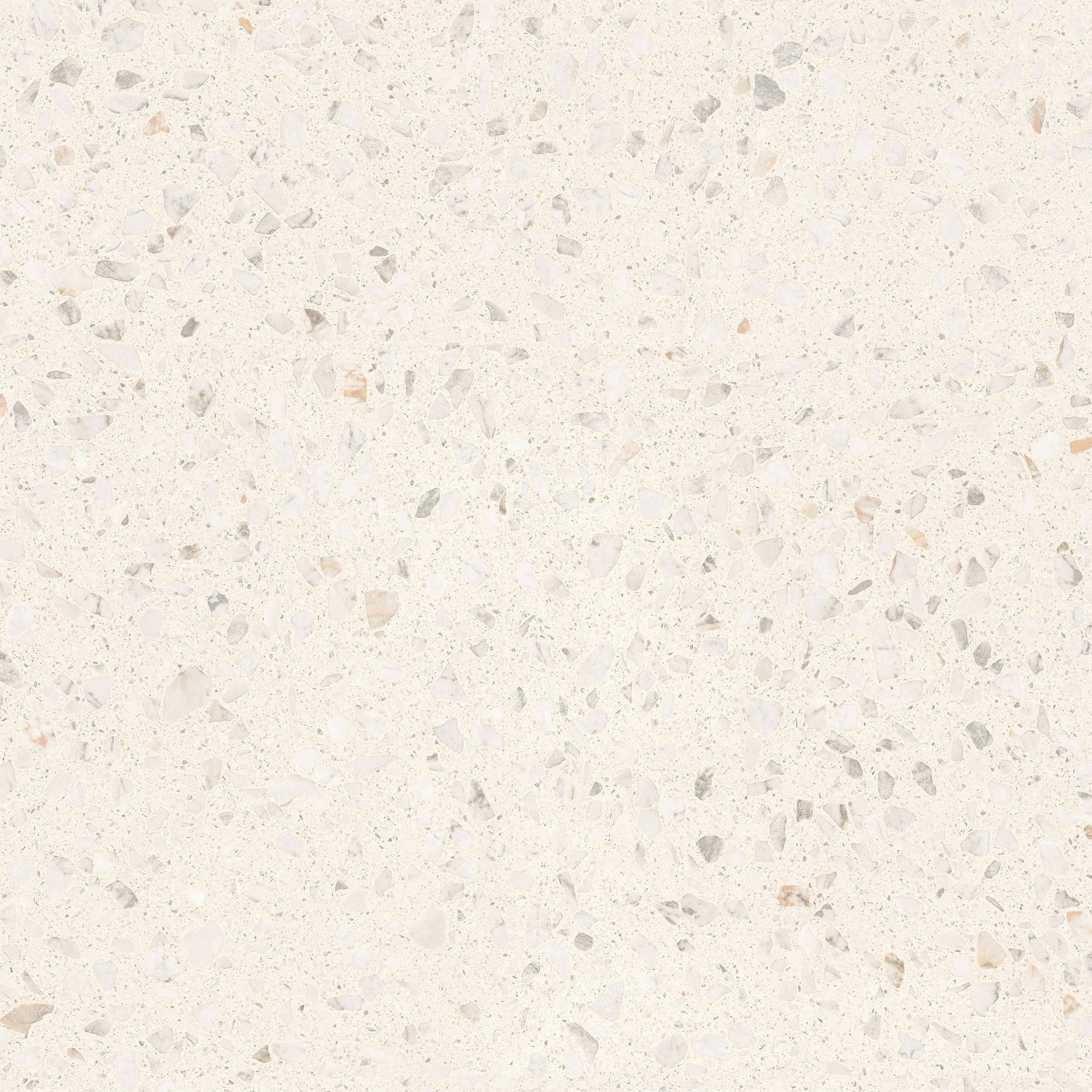 Freisteller der Sant Agostino Glow Ivory im Format 90x90 cm mit heller elfenbeinfarbener Terrazzo-Optik und feinen Gesteinseinschlüssen