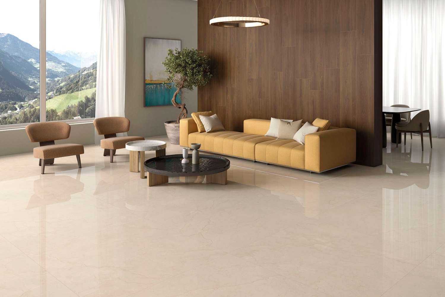 Fliese Steinoptik poliert beige "Vittoria Marfil" Natursteinoptik rektifiziert 