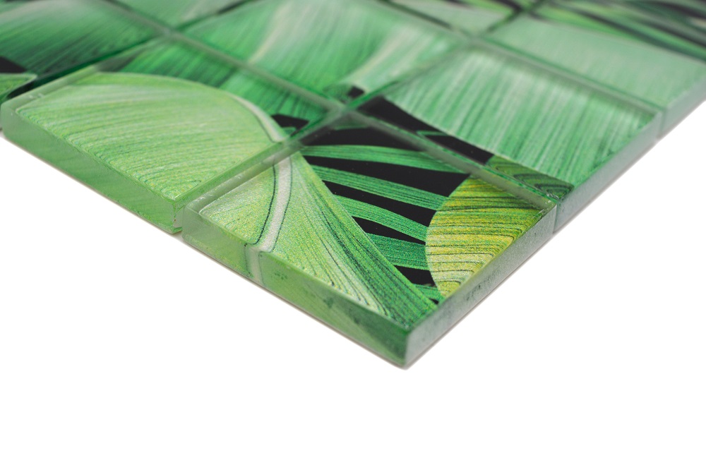 Mosaikfliesen Regenwald-Motiv grün "Crystal Rain Foerst" 29,8x29,8 cm glänzend