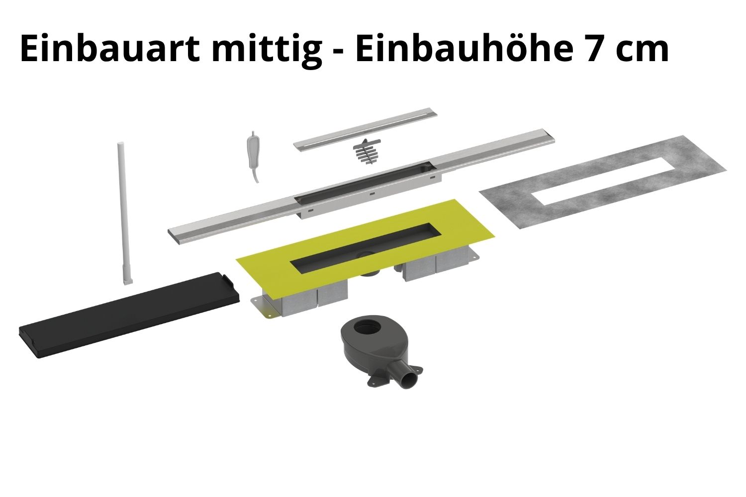 Kürzbare Duschrinne Edelstahl gebürstet natur „V-Shower Flex“ Komplettset Einbauhöhe 7cm | Länge 80cm