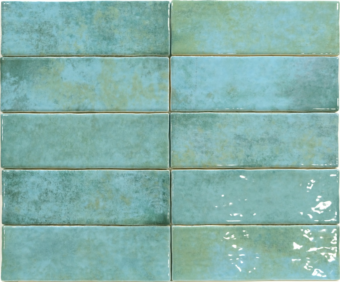 Fliese unregelmäßige Oberfläche 6,5x20 cm "Alfa Look Turquesa" türkis glänzend