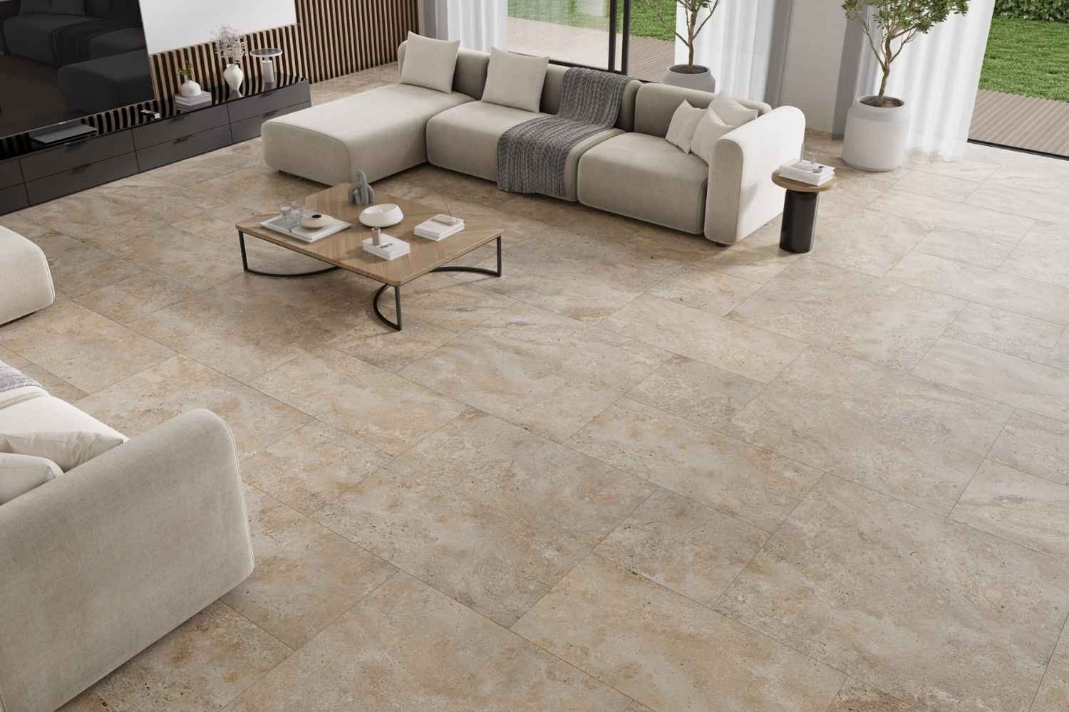Fliese Natursteinoptik beige matt 30 x 60 cm "Petra Beige" Feinsteinzeug mit fühlbarer 3D-Steinstruktur