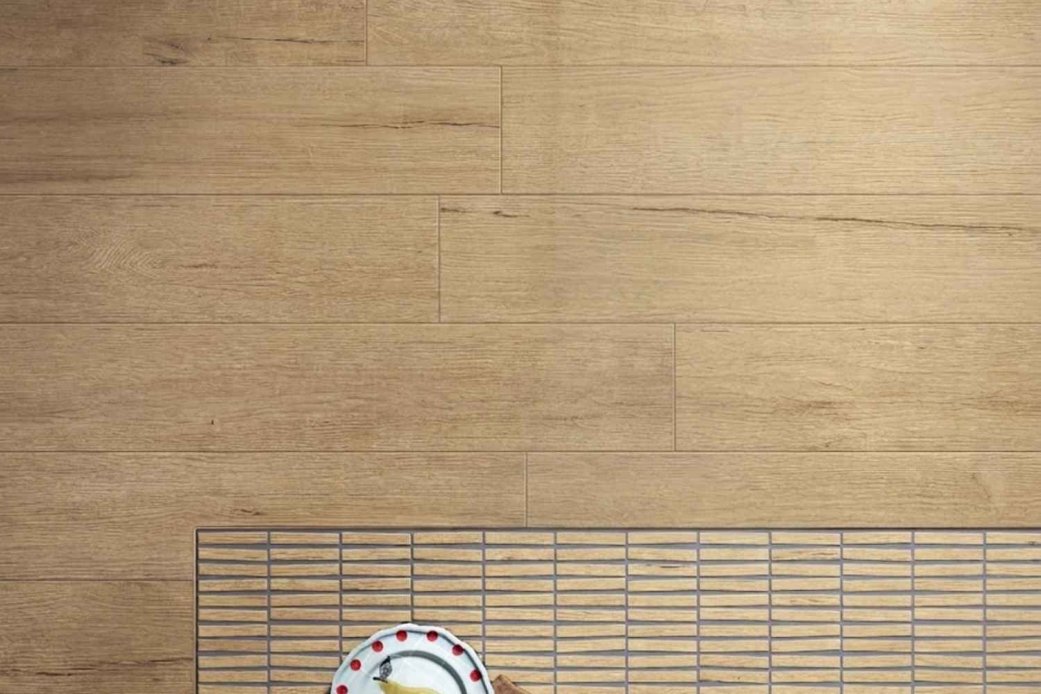 Fliese Holzoptik Eiche hell 20x120cm Detailansicht von oben