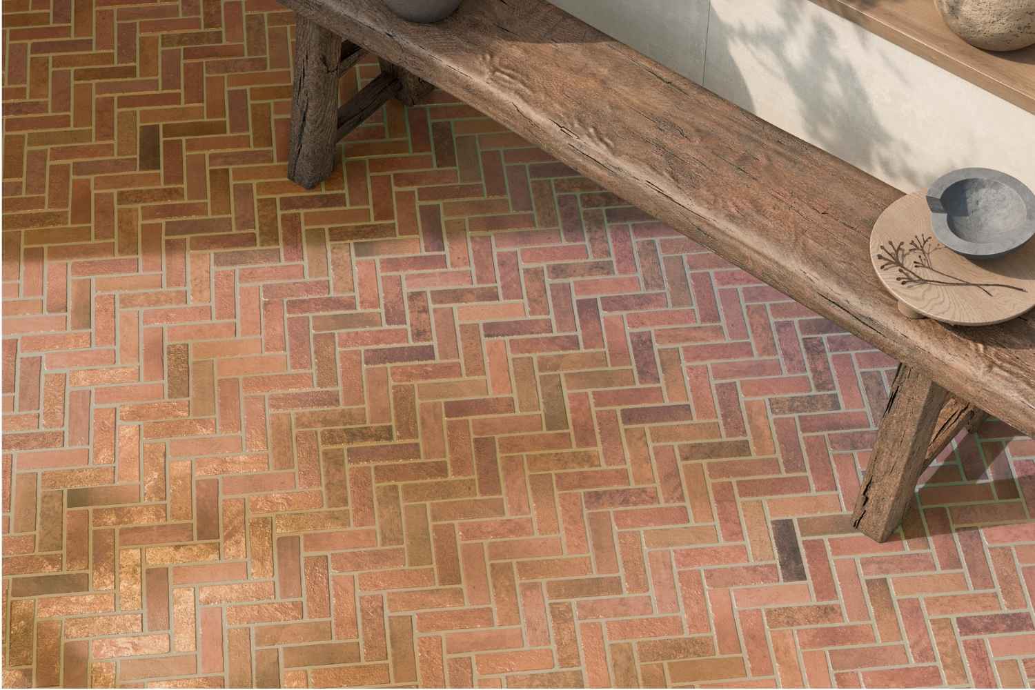 Fliese Vintage braun 40x60 cm „Coimbra Caldera" Fischgrät-Optik Feinsteinzeug
