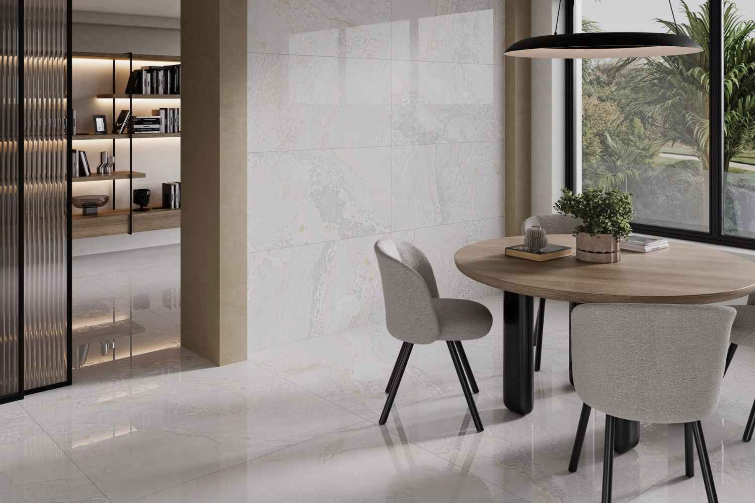 Fliese Metalloptik weiß glänzend 60x120cm "Planet White" Feinsteinzeug rektifiziert