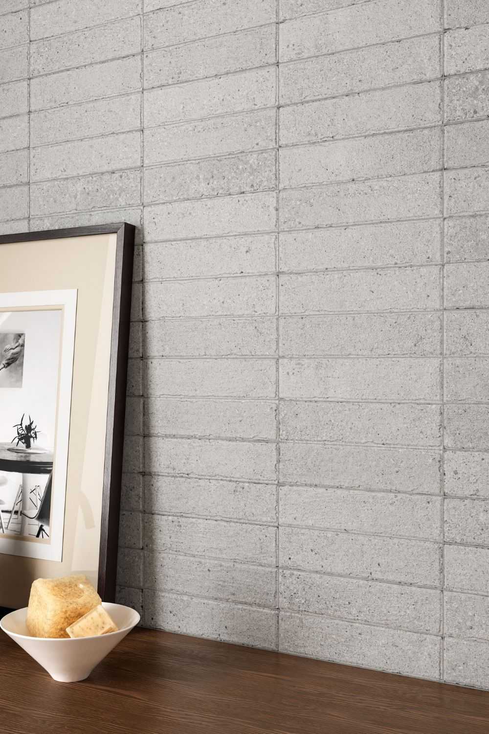 Fliese unregelmäßige Oberfläche 5x20 cm "Tetris Block Pearl" hellgrau matt