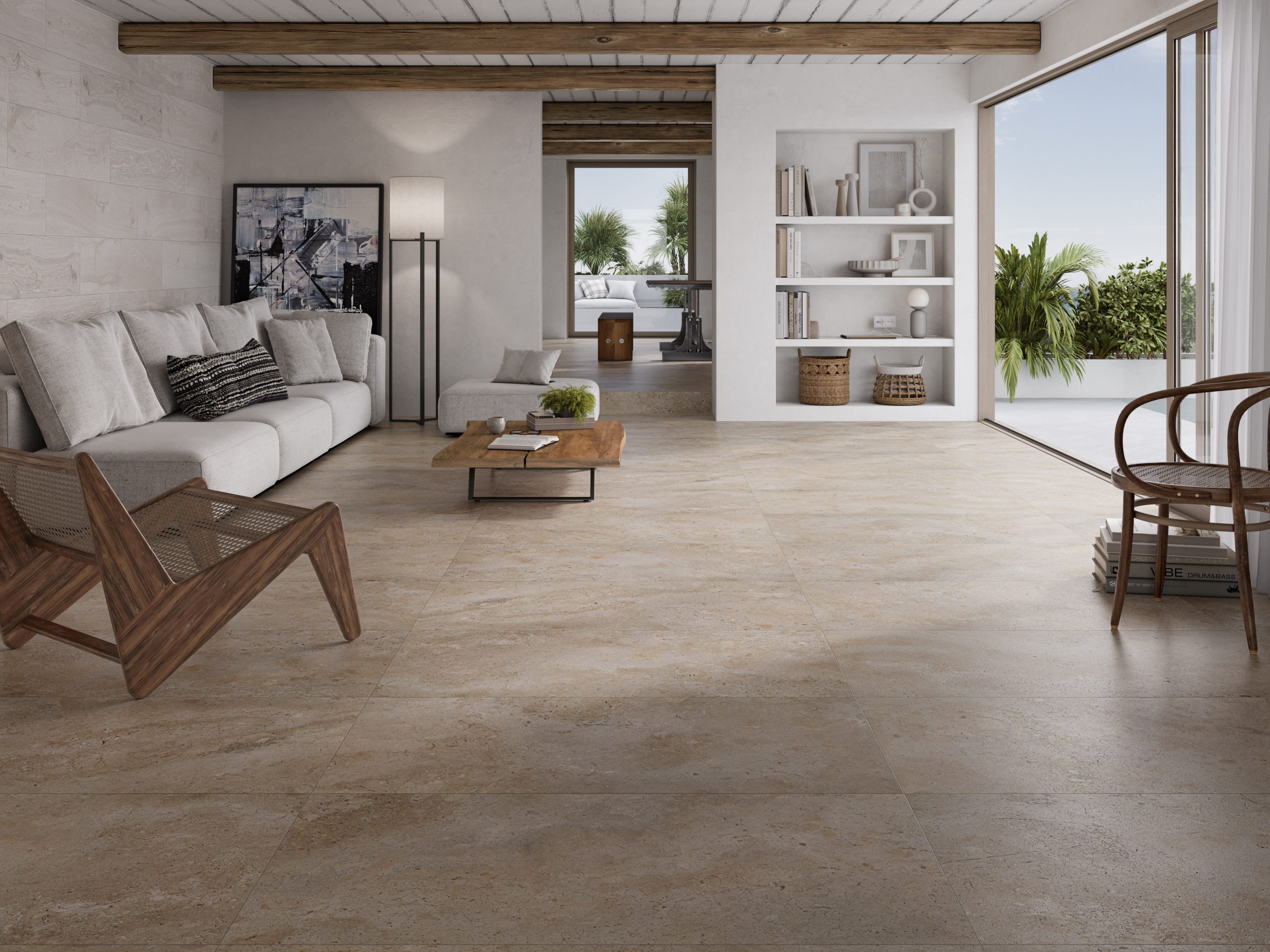 Fliese Natursteinoptik beige matt 60 x60 cm "Petra Beige" Feinsteinzeug mit fühlbarer 3D-Steinstruktur