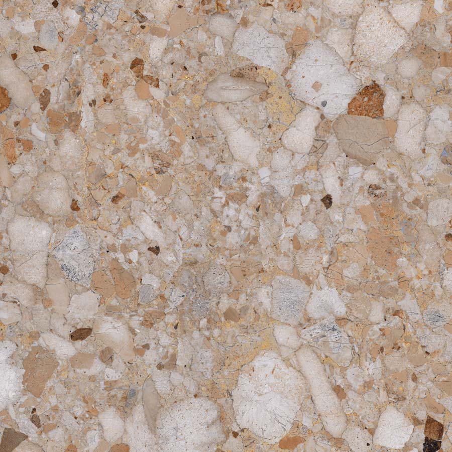 Fliese Terrazzo-Steinoptik beige glänzend 89x89 cm "Veni Gold" rektifiziert