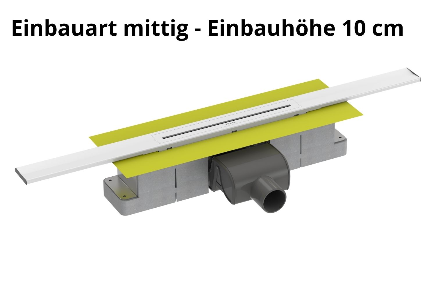 Kürzbare Duschrinne weiß pulverbeschichtet „V-Shower Flex“ Komplettset Einbauhöhe 10cm  | Länge 100cm
