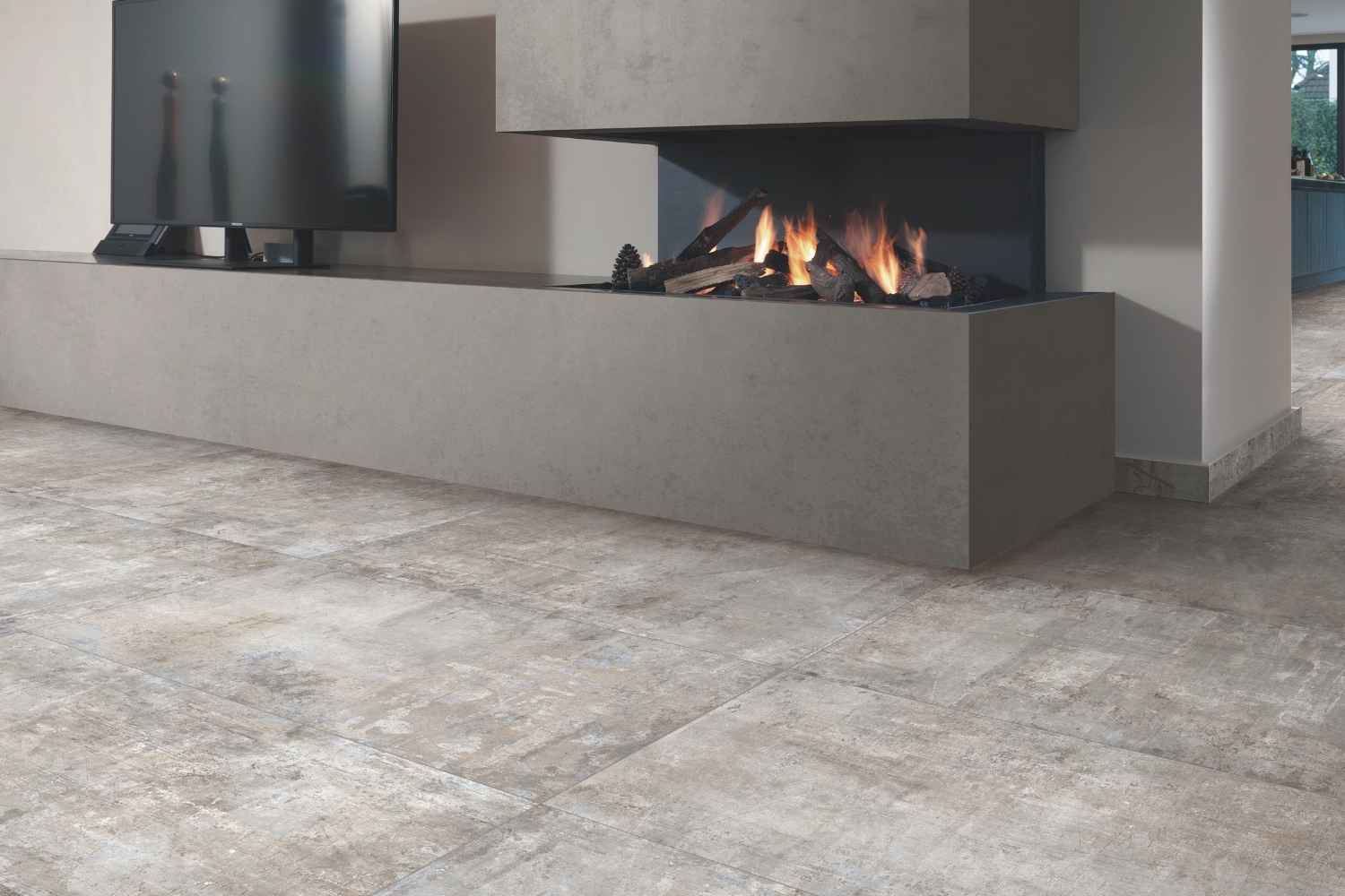 Fliese Betonoptik grau "Murales Grey" Feinsteinzeug rektifiziert 