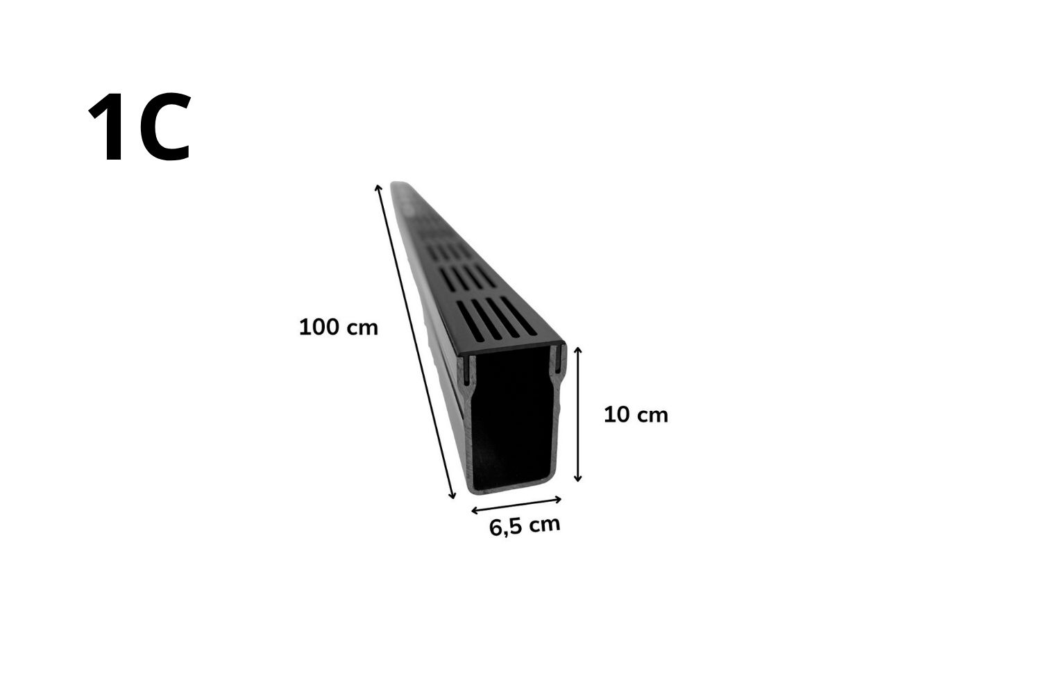 Entwässerungsrinne für Terrassen U-Drain Pro eloxiert schwarz (C), L:100cm x B:6,5cm x H:10 cm