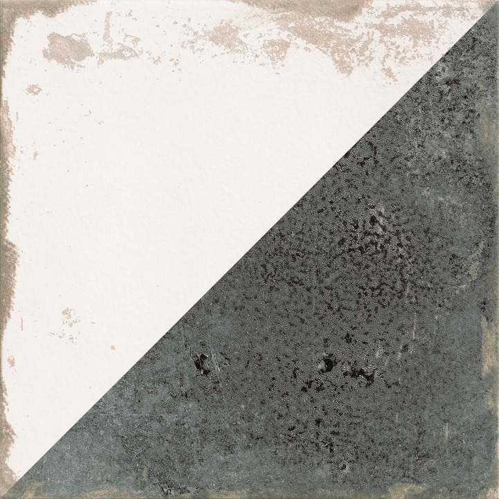 Patchwork-Fliese Zementoptik weiß-schwarz 33,3x33,3 cm "Antique Diagonal" Feinsteinzeug rektifiziert
