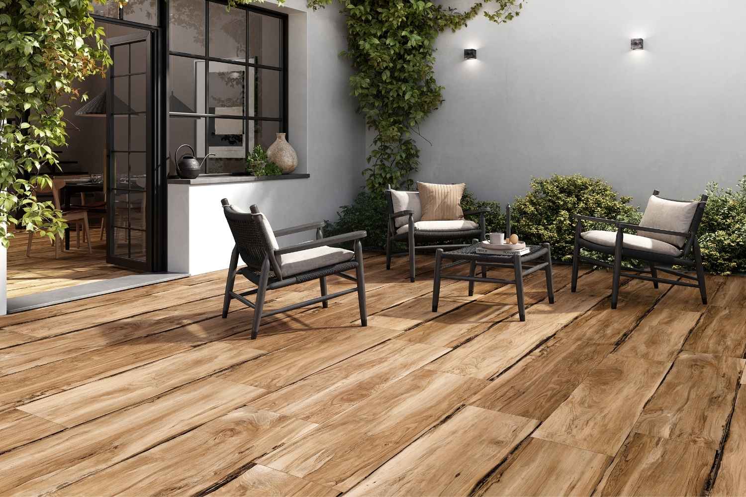 Terrassenplatte Holzoptik Walnuss 40x120 cm "Sherwood Walnut" Feinsteinzeug 2 cm rektifiziert