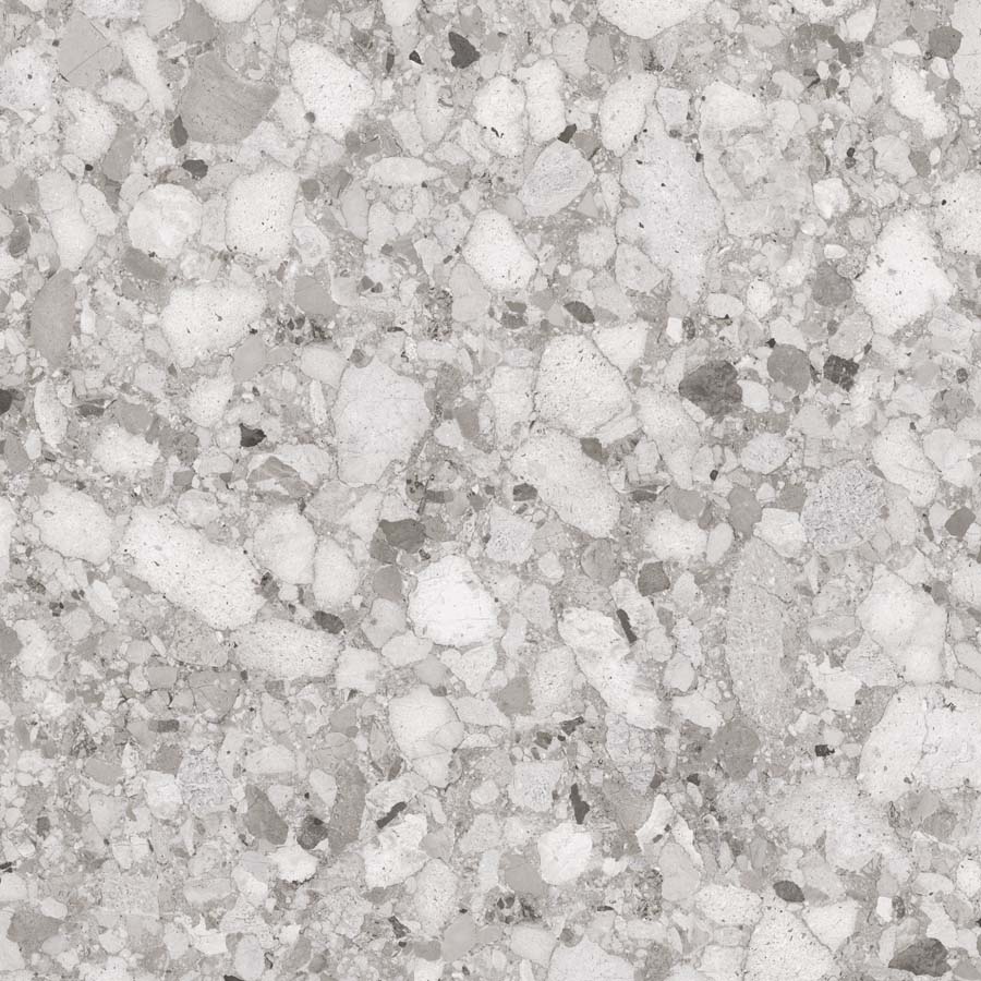 Fliese Terrazzo-Steinoptik grau glänzend 120x120 cm "Venistone Grey" rektifiziert