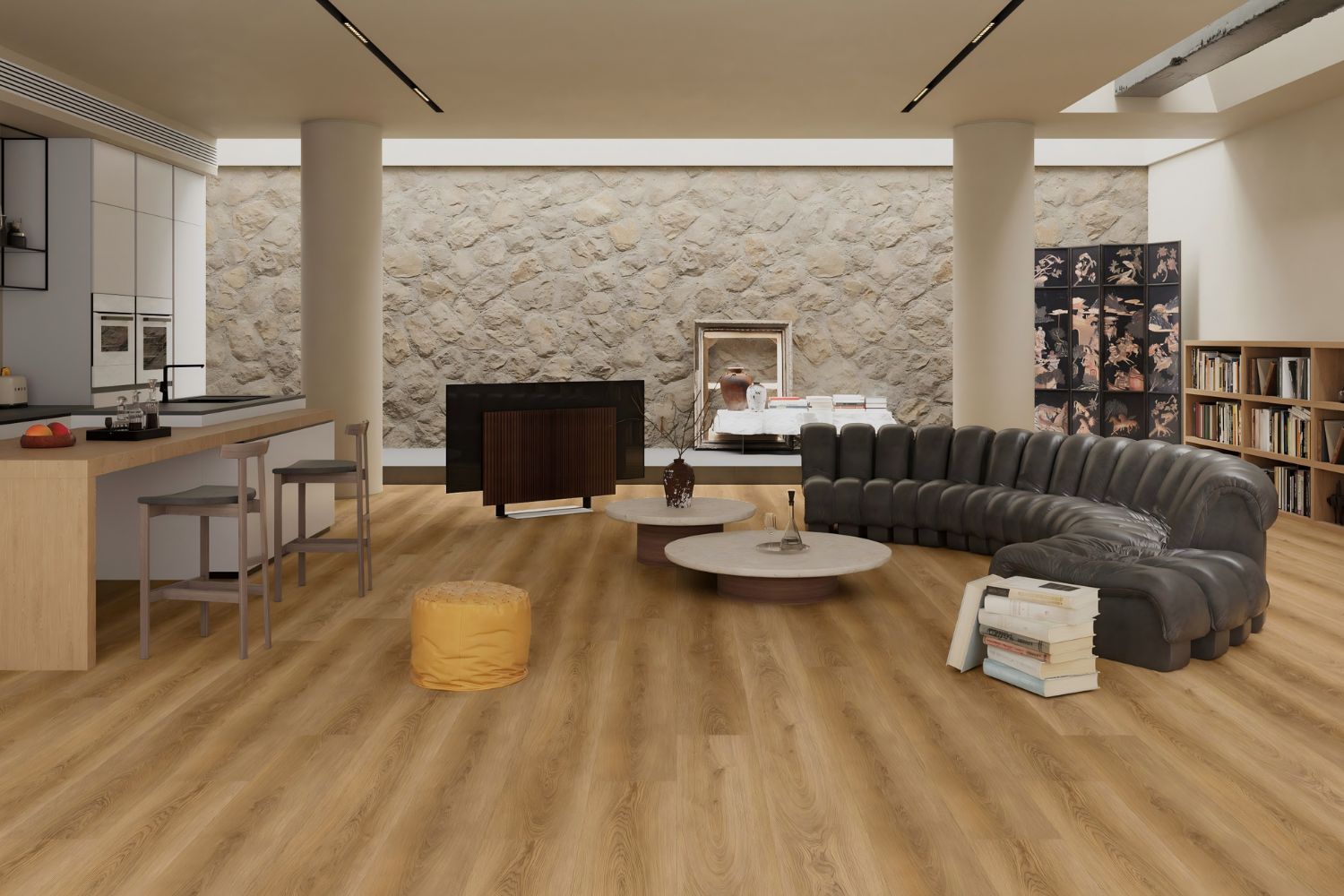 SPC Klick-Vinyl "Landhaus" Eiche warm 18,3x122x0,65 cm matt mit Trittschalldämmung