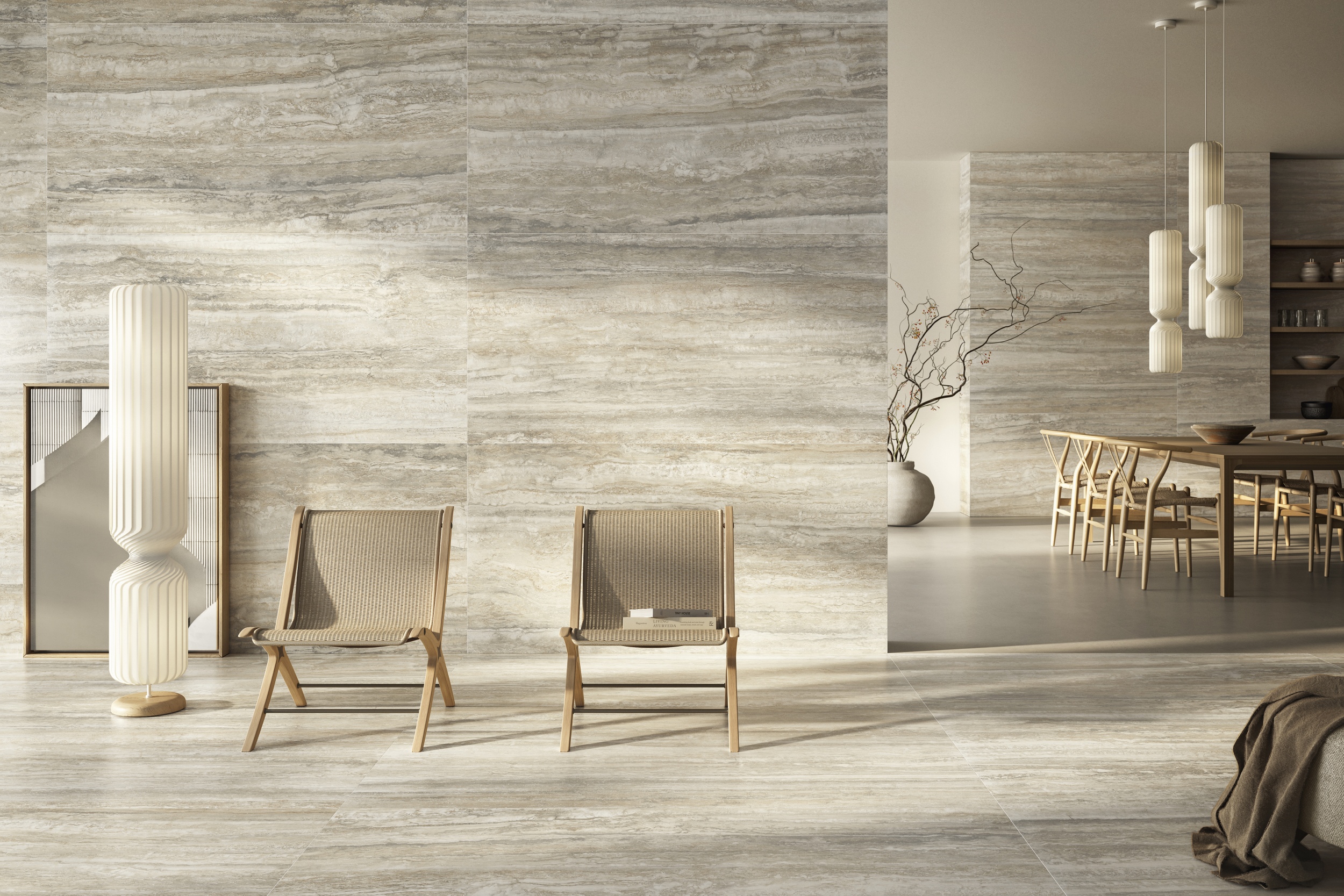 Fliese Travertin-Steinoptik Invictus Beige matt Sant Agostino Ambiente Wandfliesen