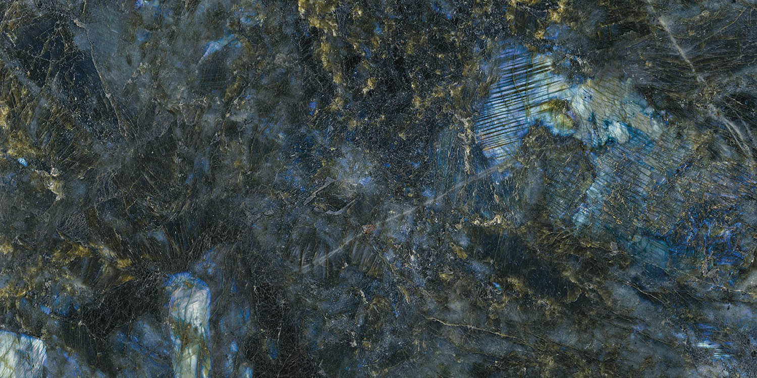 Fliese Marmoroptik blau marmoriert glänzend poliert "Labradorite Blue" Edelstein-Optik  rektifiziert 