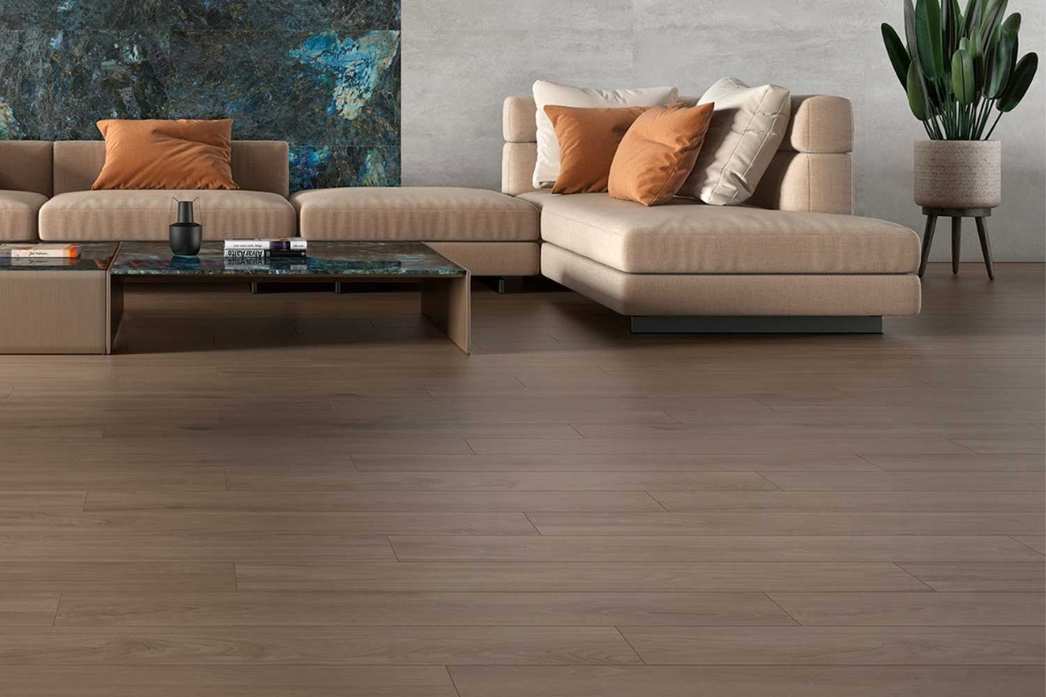 Fliese Holzoptik dunkelbraun 20x120 cm "Byron Teka" Feinsteinzeug rektifiziert